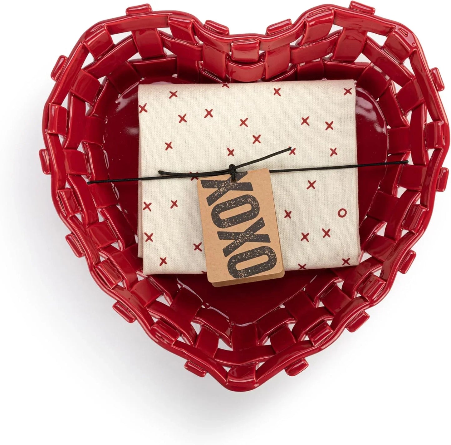 Red Ceramic Heart Bread Basket with Towel - Marcel’s Culinary Experience