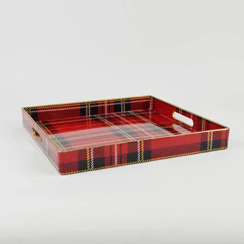8 Oak Lane Red Plaid 13"x13" Square Tray - Marcel’s Culinary Experience
