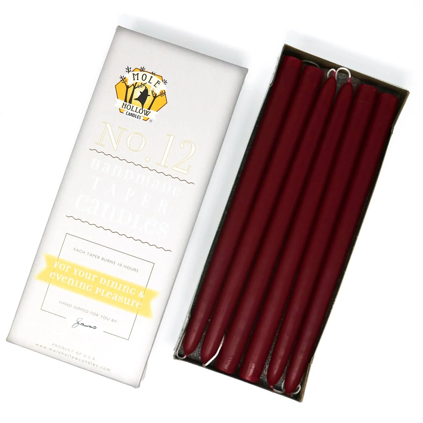 Mole Hollow Hand Dipped Unscented Taper Candles 12" - Marcel’s Culinary Experience