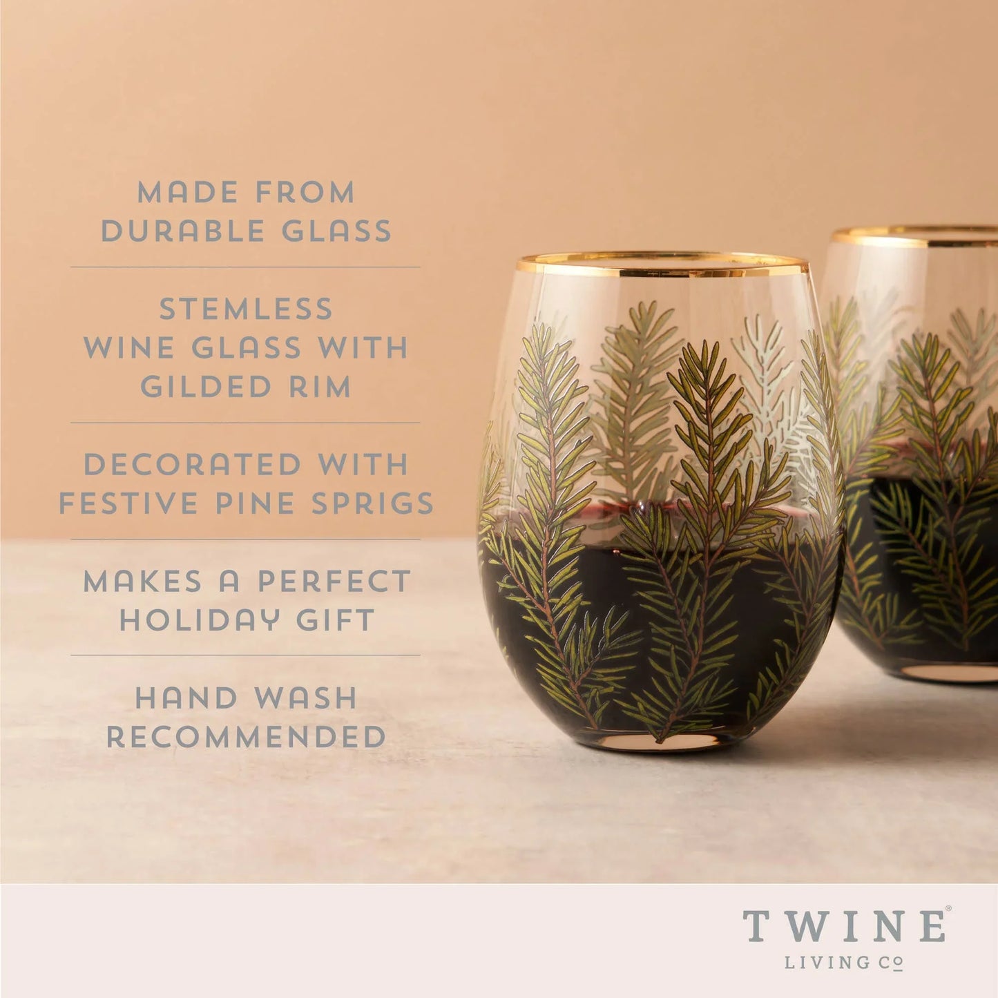 Gold Rimmed Woodland Stemless Wine Glasses Set of 2 - Marcel’s Culinary Experience