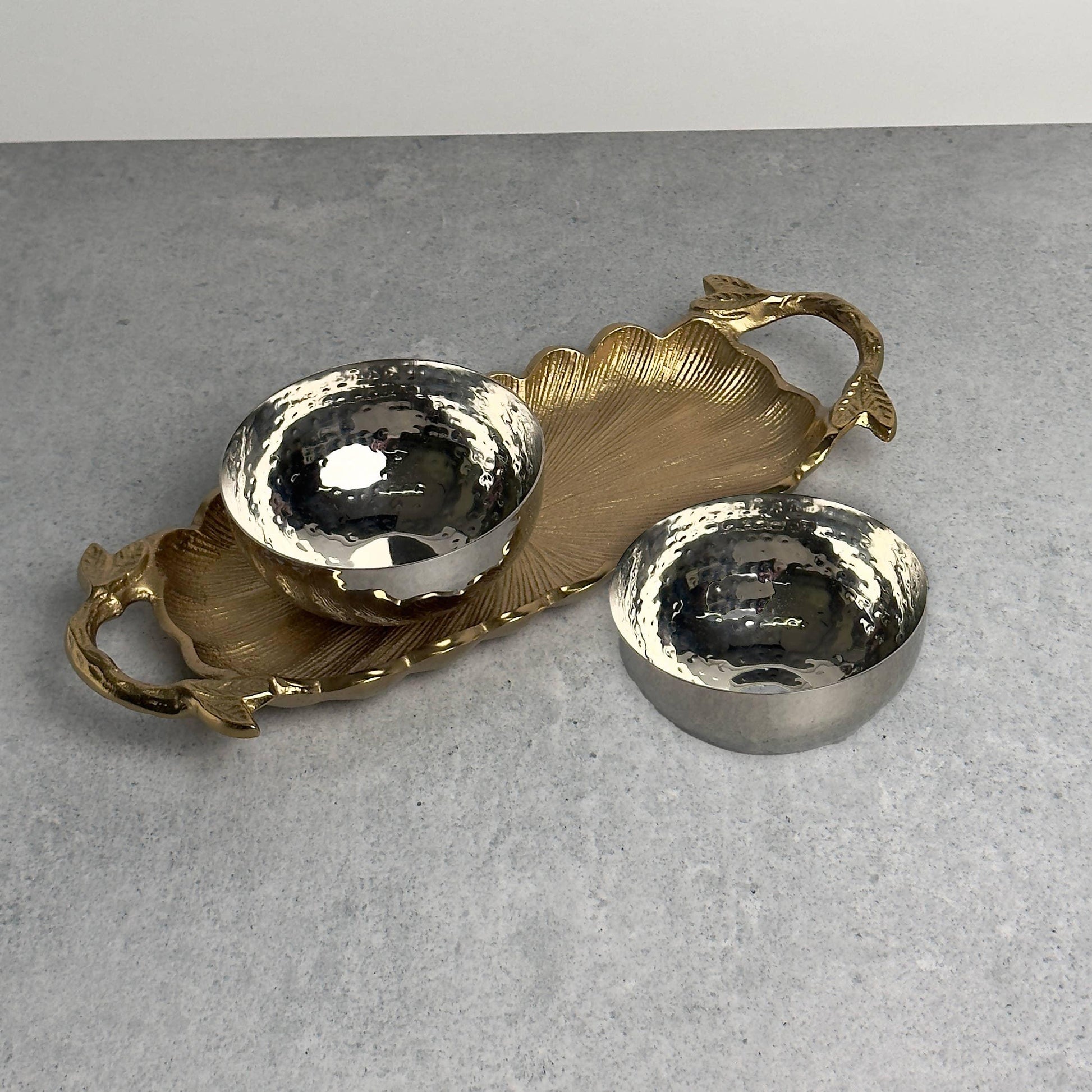 Gold Leaf Tray w/ Silver Bowls S/3 - Marcel’s Culinary Experience