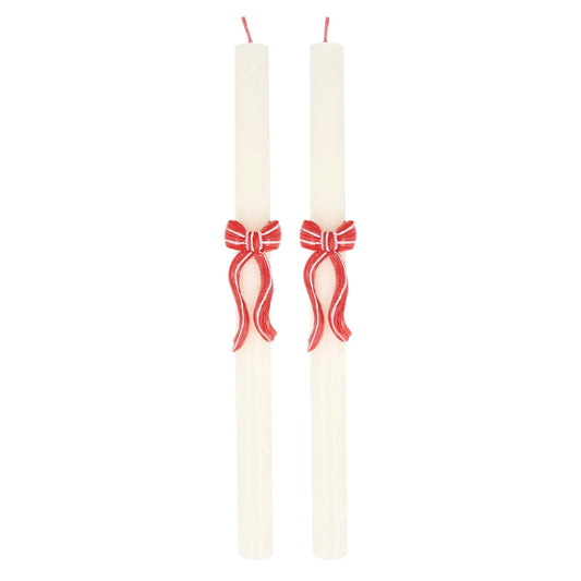 Red Stripy Bow Table Candles - Marcel’s Culinary Experience