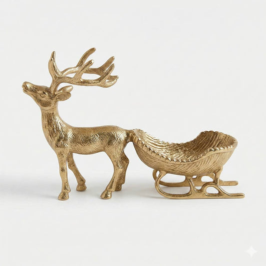 Gold Reindeer Sleigh Nut Bowl