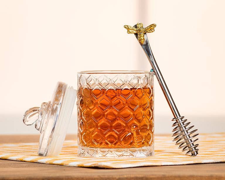 Honeycomb Glass Jar with Bee Lid | 5 Inch