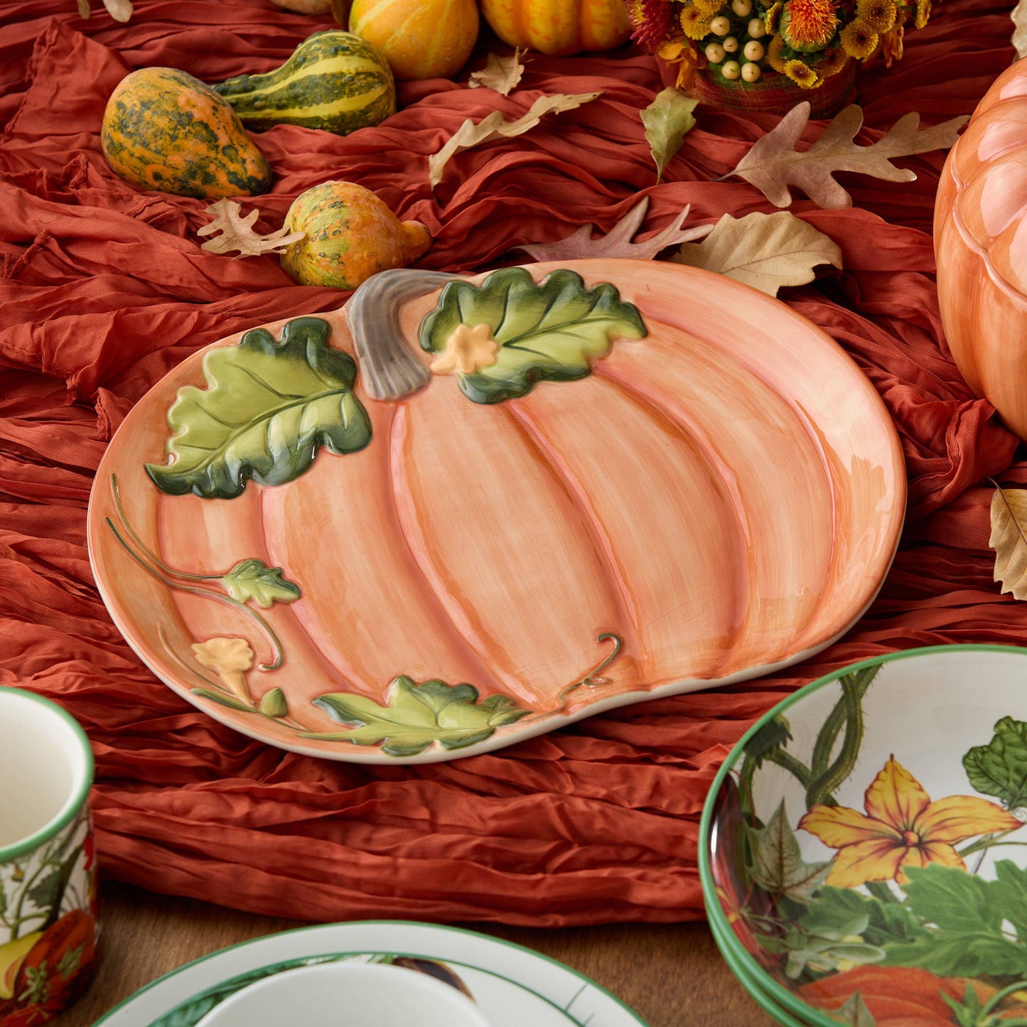 Harvest Morning Fall Pumpkin Platter 11.5 x 13.75 in.