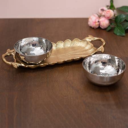 Gold Leaf Tray w/ Silver Bowls S/3 - Marcel’s Culinary Experience