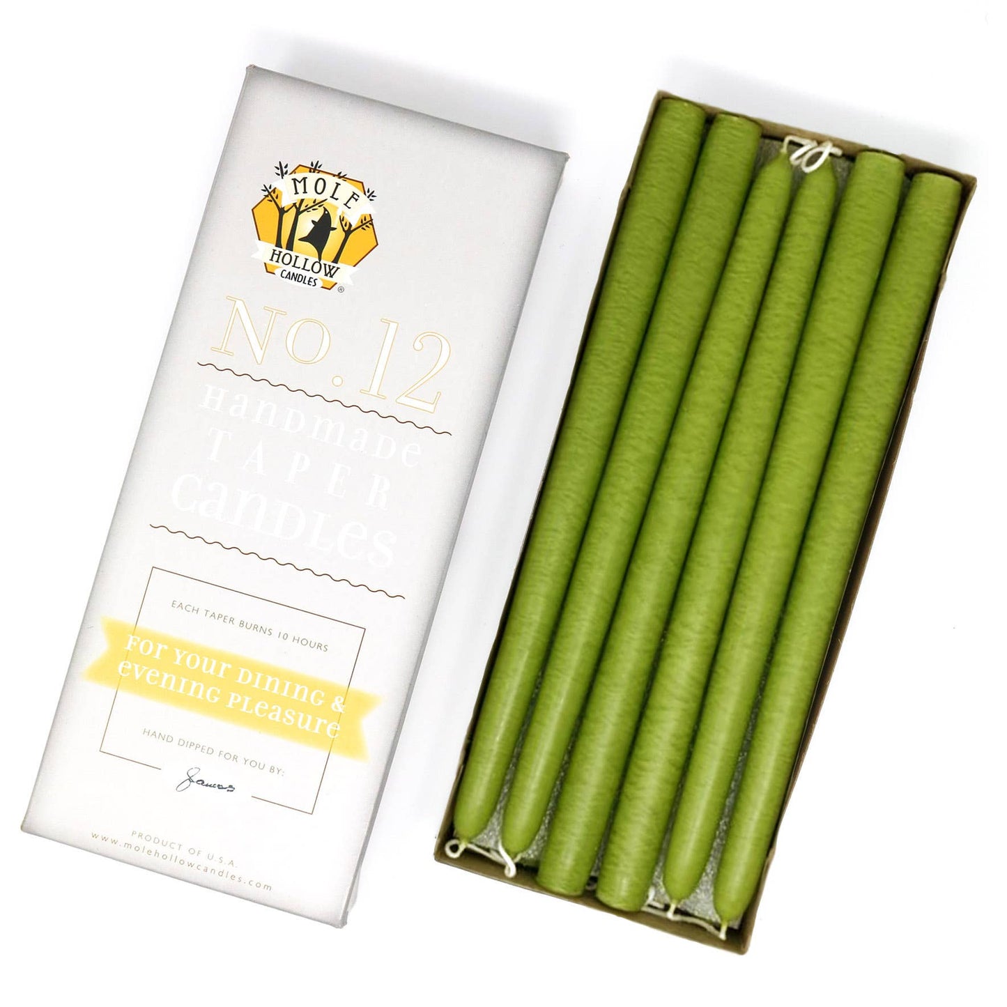 Mole Hollow Hand Dipped Unscented Taper Candles 12"