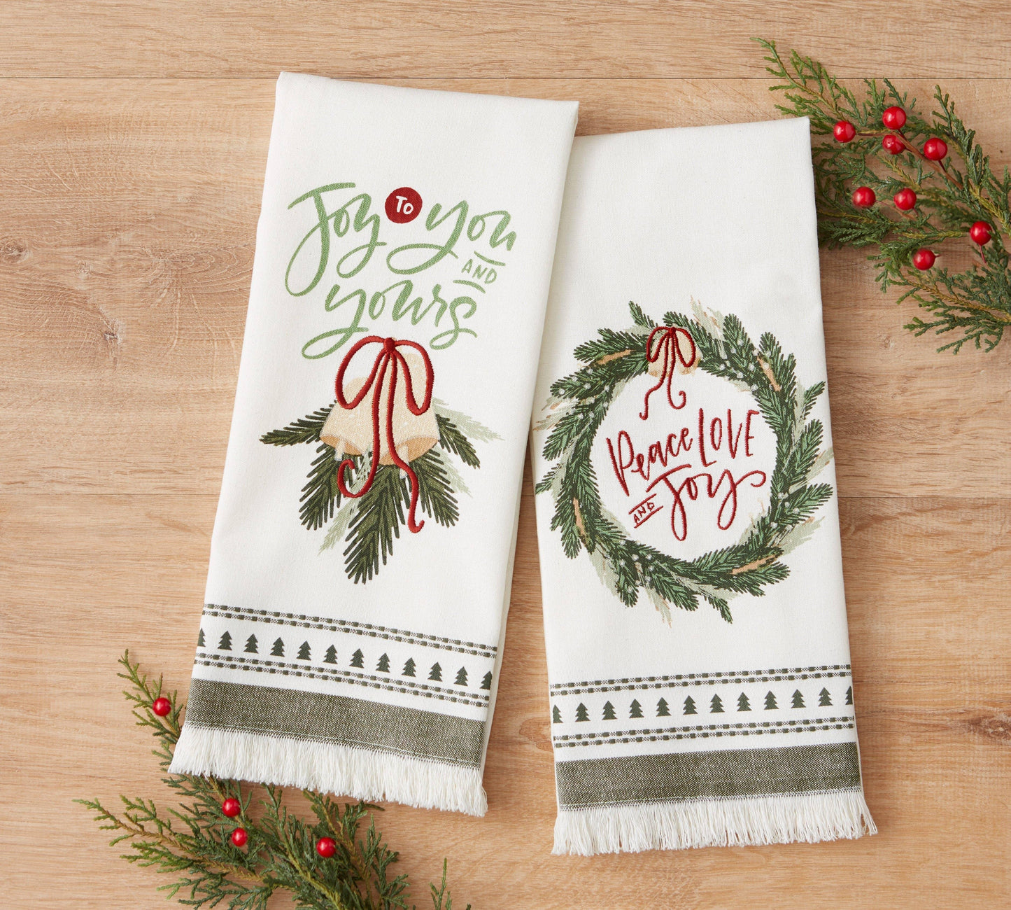 Balsam Wreath Embellished Dishtowel - Marcel’s Culinary Experience