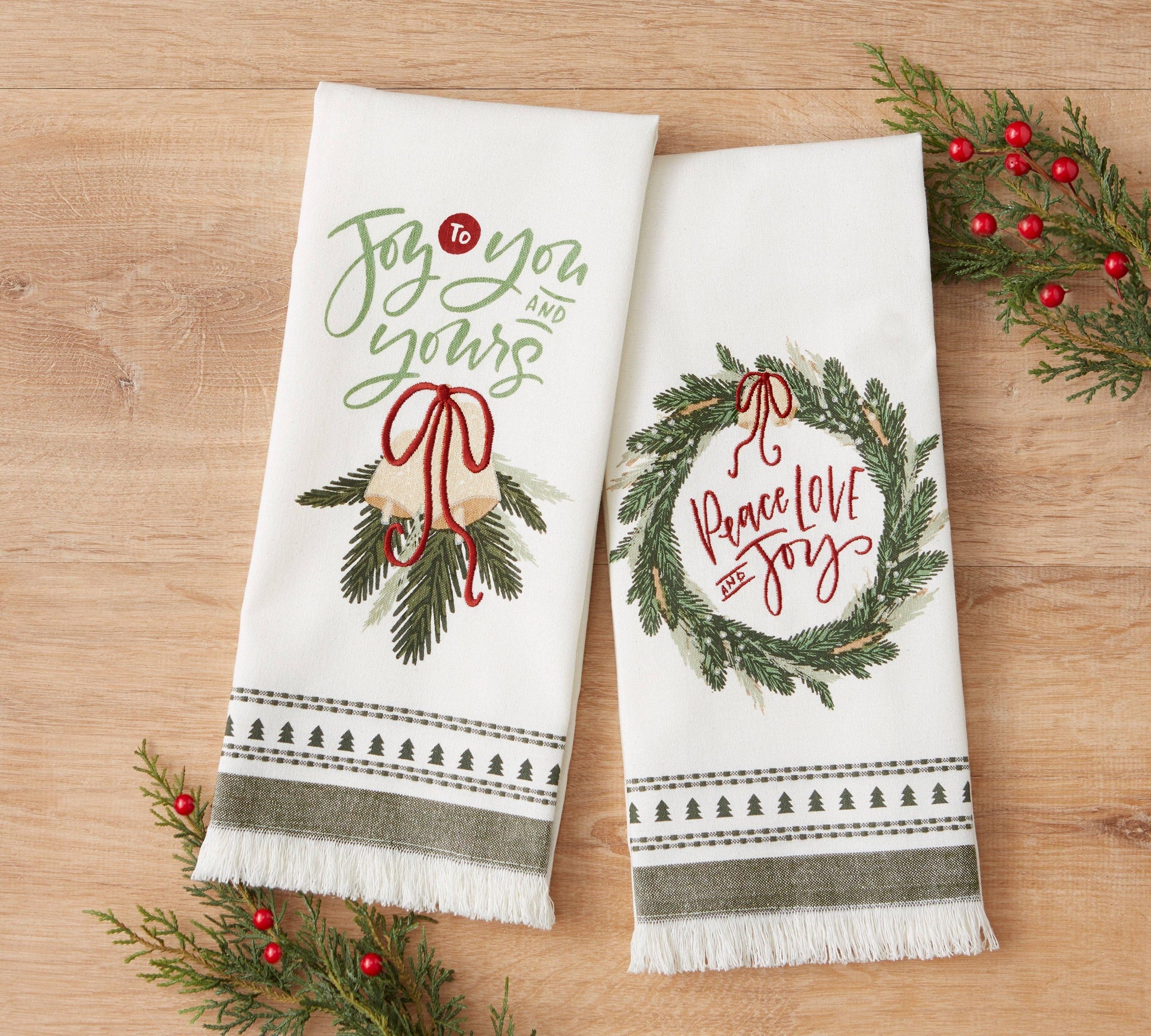 Balsam Wreath Embellished Dishtowel - Marcel’s Culinary Experience