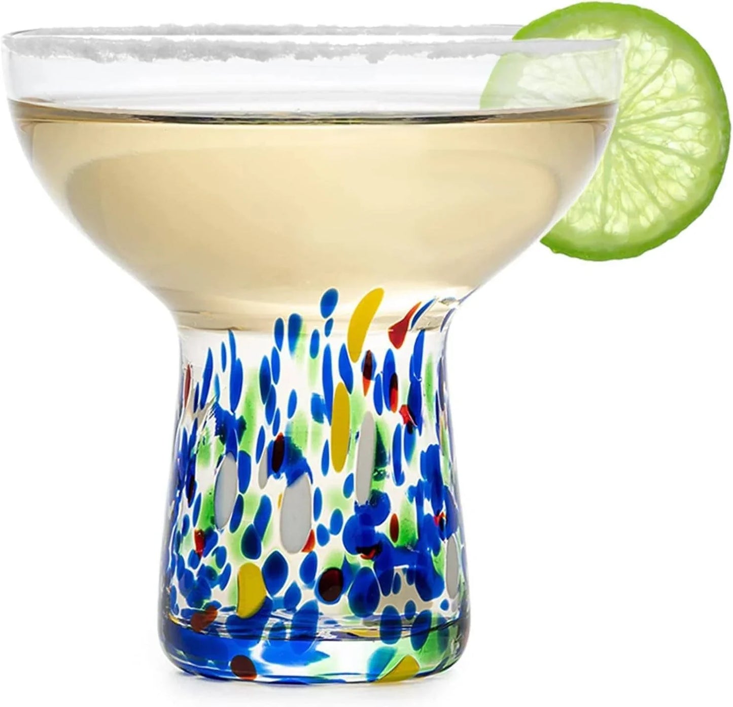 Hand-Blown Confetti Margarita Glasses - Stemless Set of 2, 14 oz