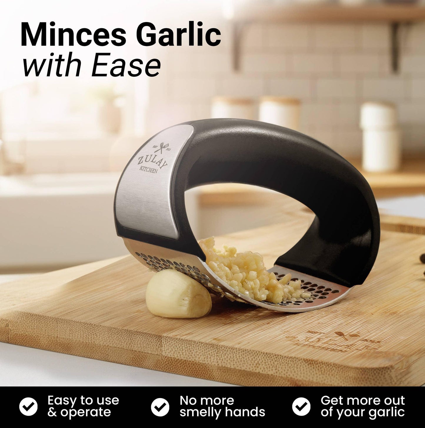 Garlic Press Rocker With Silicone Peeler & Scraper Set