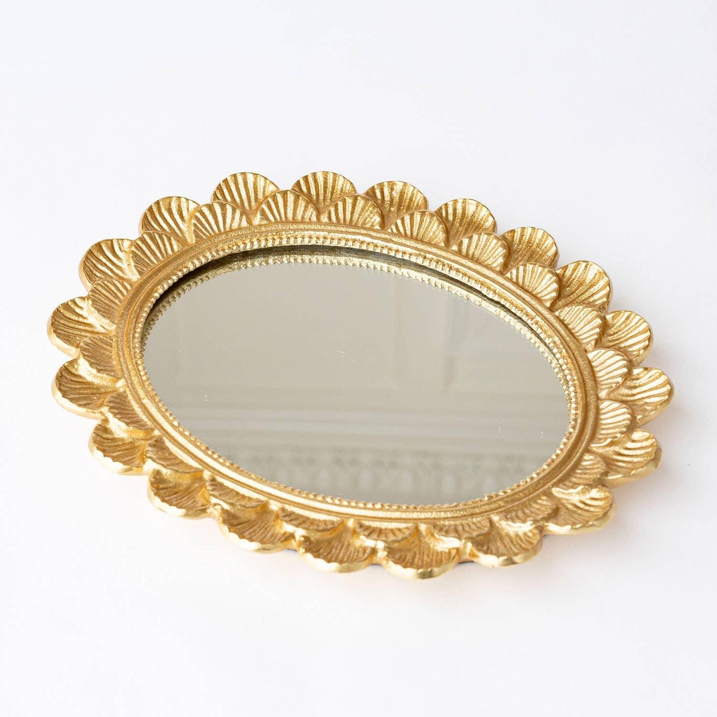 Gold Scalloped Oval Mirrored Vanity Tray - Marcel’s Culinary Experience