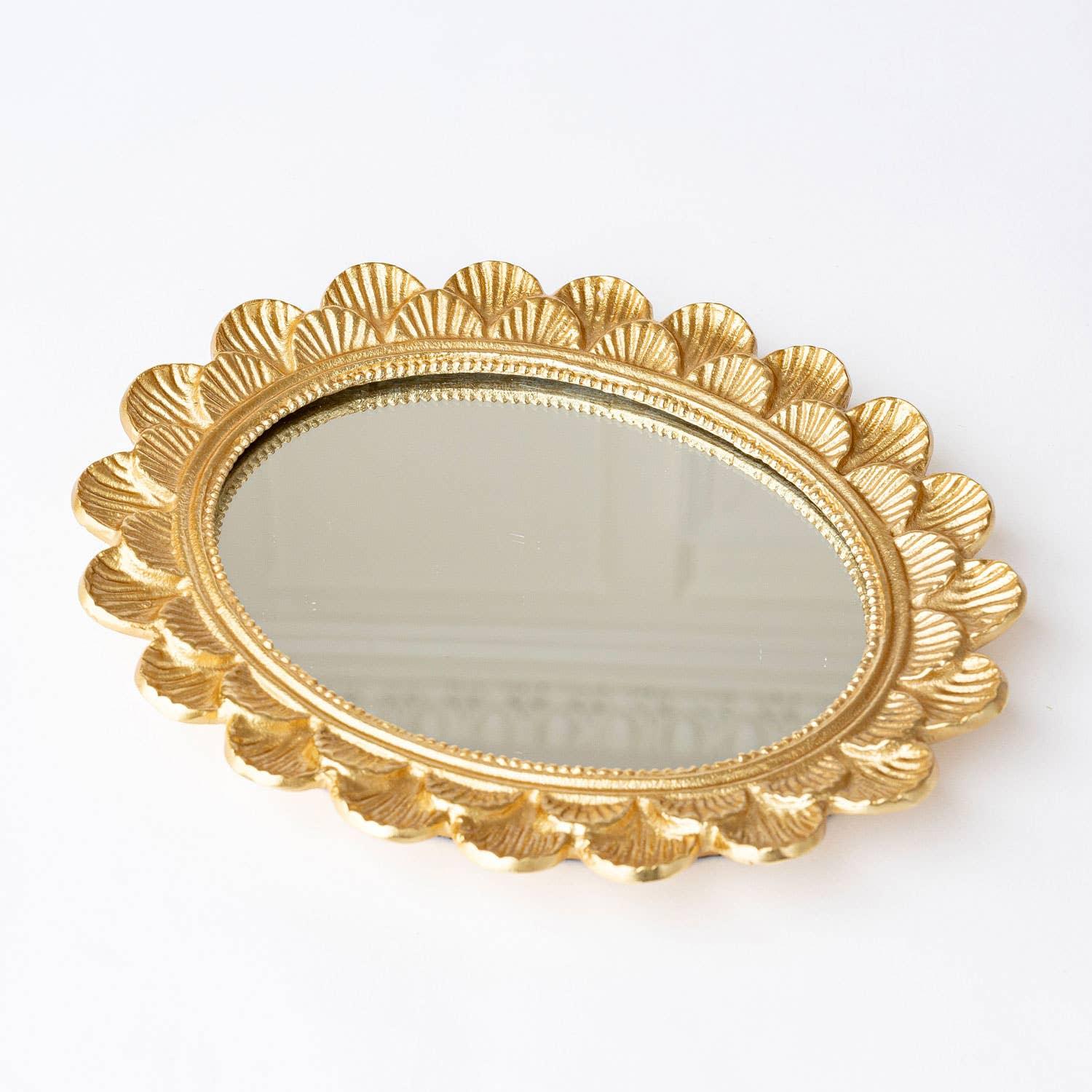 Gold Scalloped Oval Mirrored Vanity Tray - Marcel’s Culinary Experience
