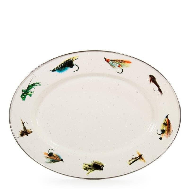 Golden Rabbit Enamelware Fishing Fly Oval Platter