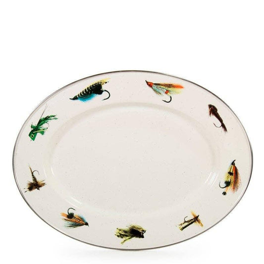 Golden Rabbit Enamelware Fishing Fly Oval Platter