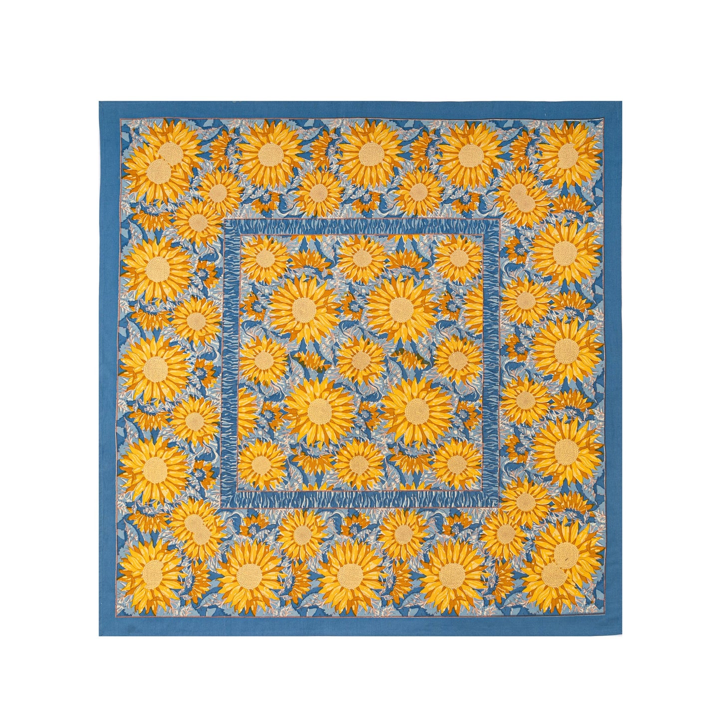 Couleur Nature Sunflower Yellow & Blue Tablecloth 59x59 - Hand-Printed Square Table Linen