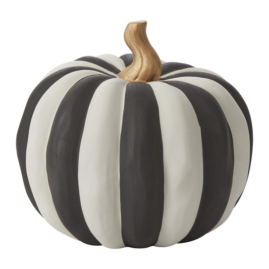Hand-Painted Black & White Ceramic Pumpkin | 8.75 Inch