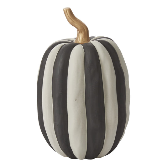 Tall Hand-Painted Black & White Ceramic Pumpkin | 12.25 Inch