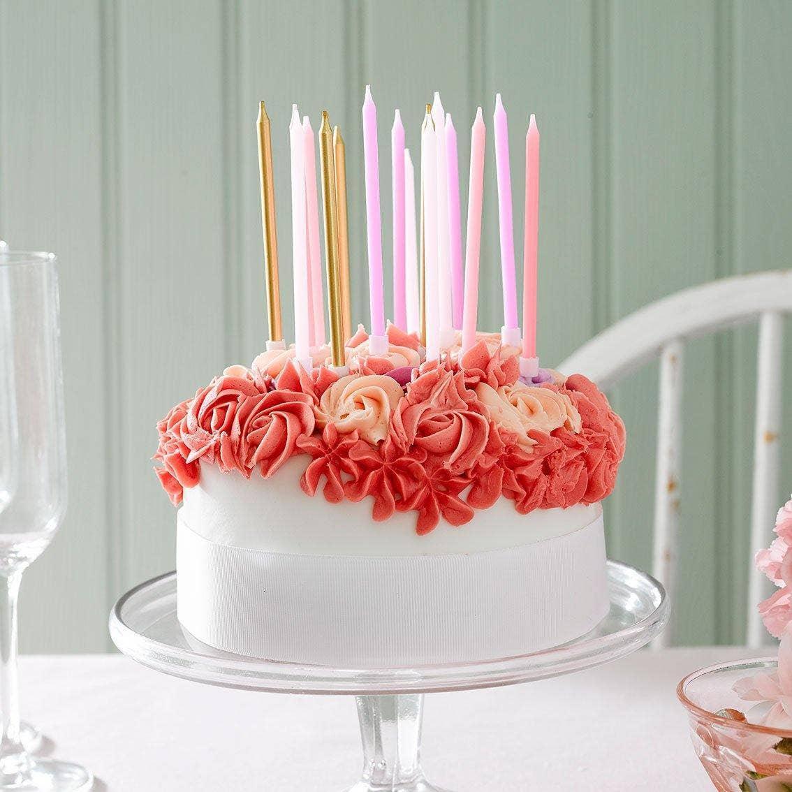 Rose Pink & Gold Birthday Candles | 16 Pack | Cake Candle | - Marcel’s Culinary Experience