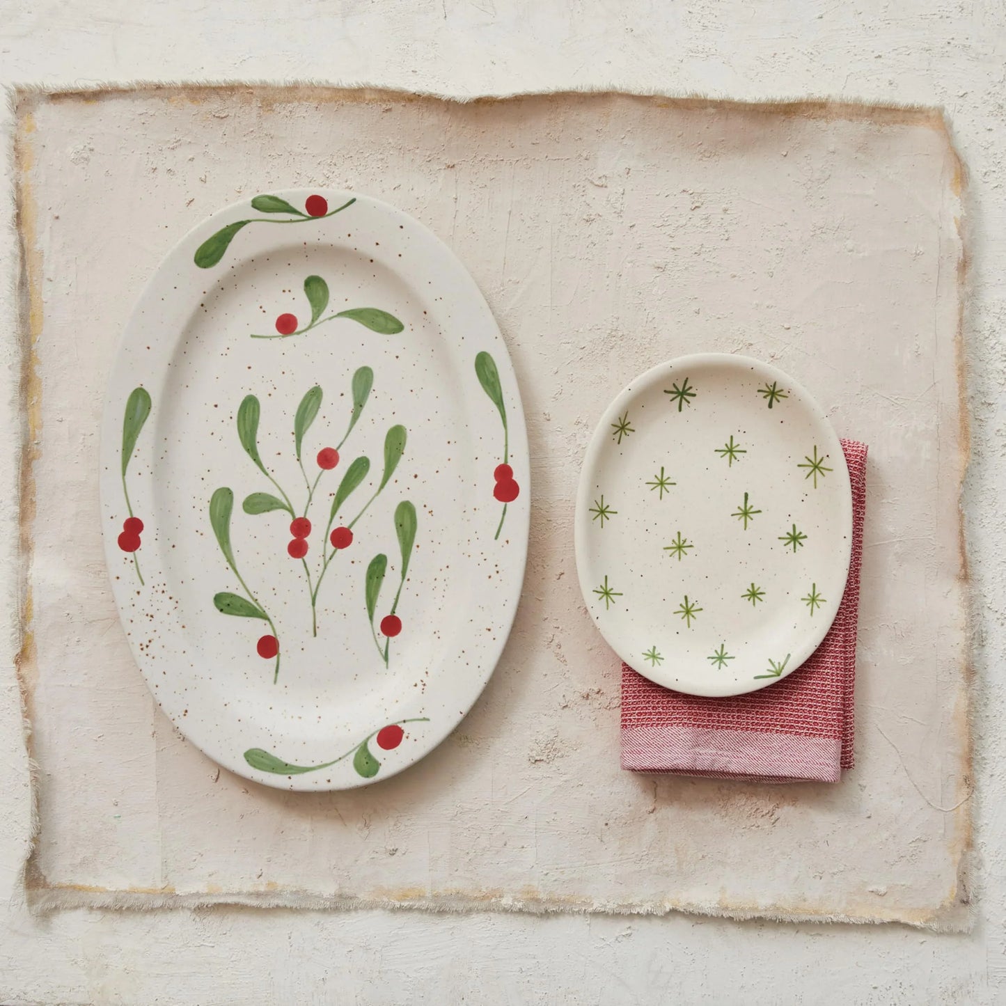 Hand-Painted Stoneware Platter w/ Holly Leaves & Berries - Marcel’s Culinary Experience