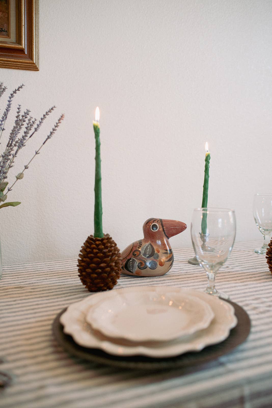 Asparagus Beeswax Candle Taper Pair