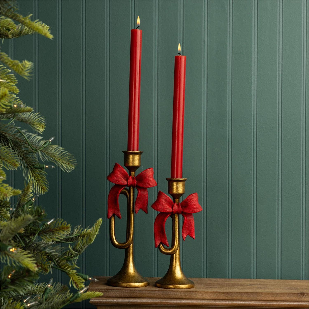 Holiday Bugle Taper Candle Holder | Antique Gold