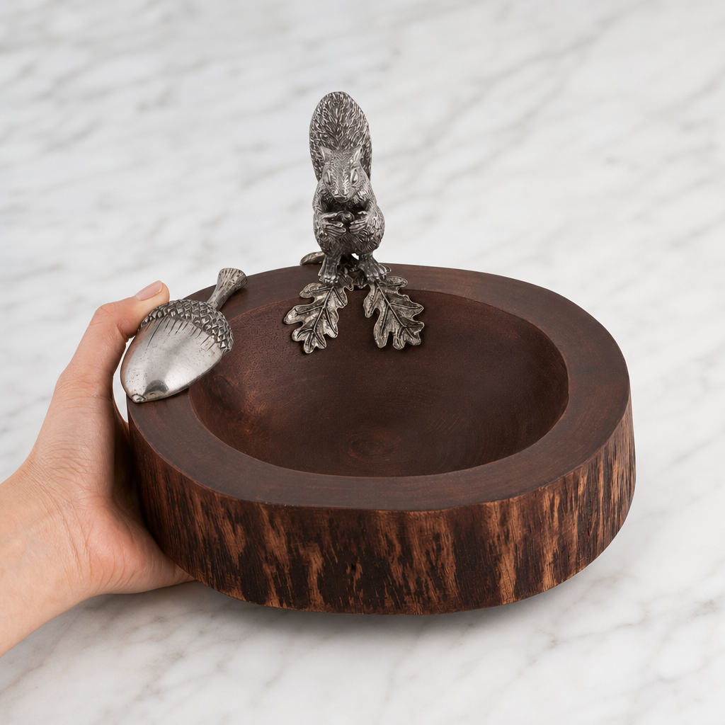 Standing Squirrel Nut Bowl & Acorn Scoop