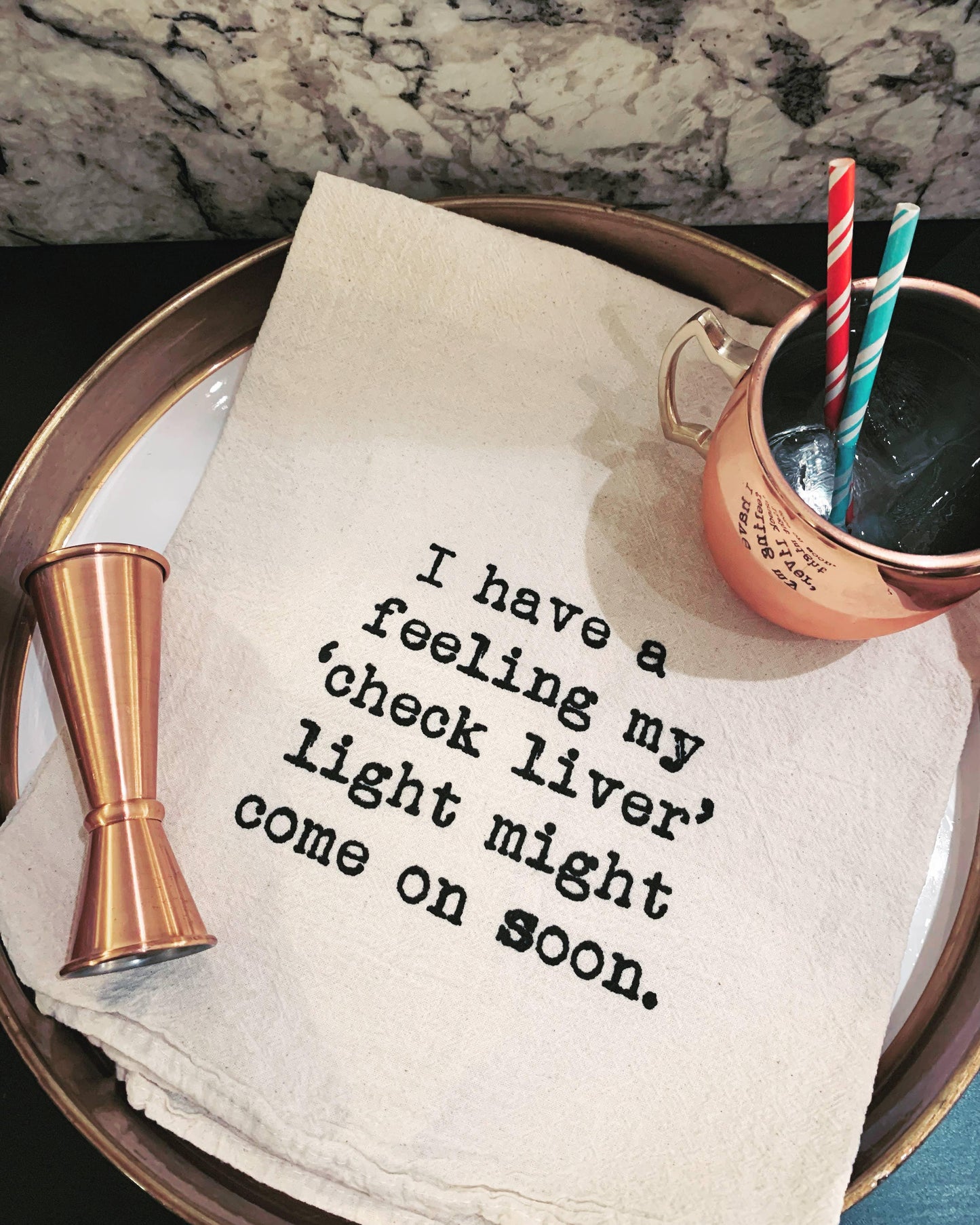 Check Liver Light sassy funny snarky Kitchen Tea Towel - Marcel’s Culinary Experience