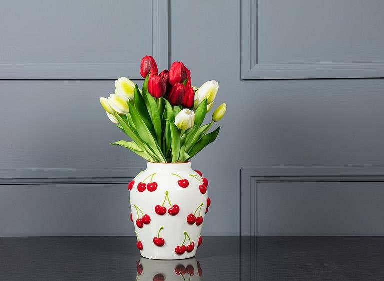 Large Vase with Cherries – 8"H
