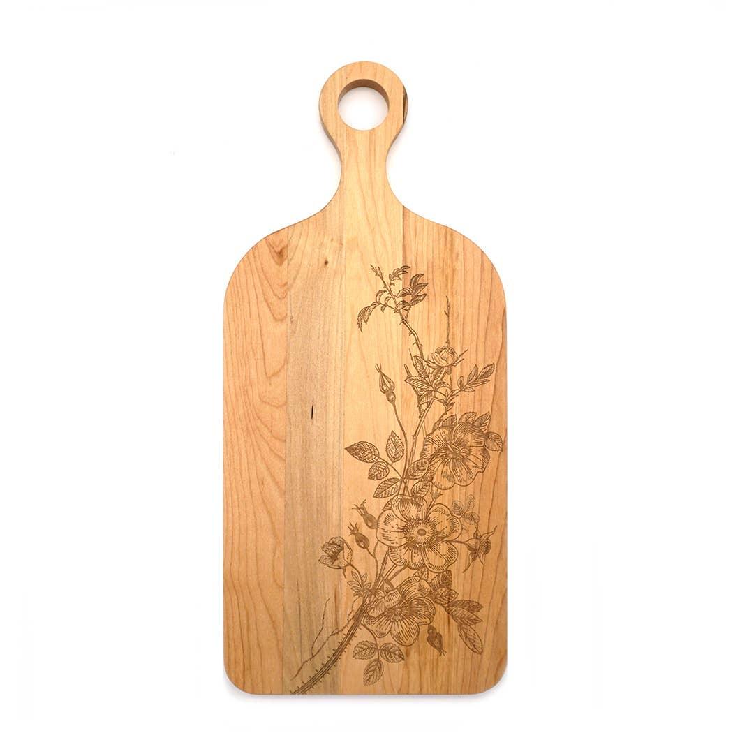 Maple Paddle Charcuterie Board - Wild Roses Engraving