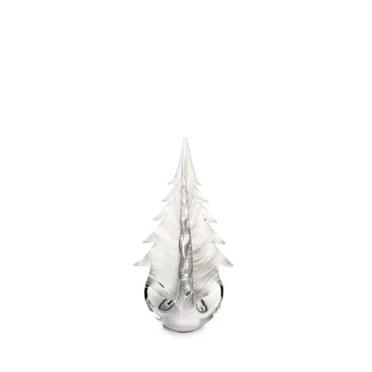 clear crystal figurine shaped like a pine tree with layered branches on white background
