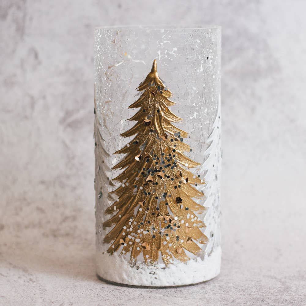 Gold Tree LED Glass Pillar