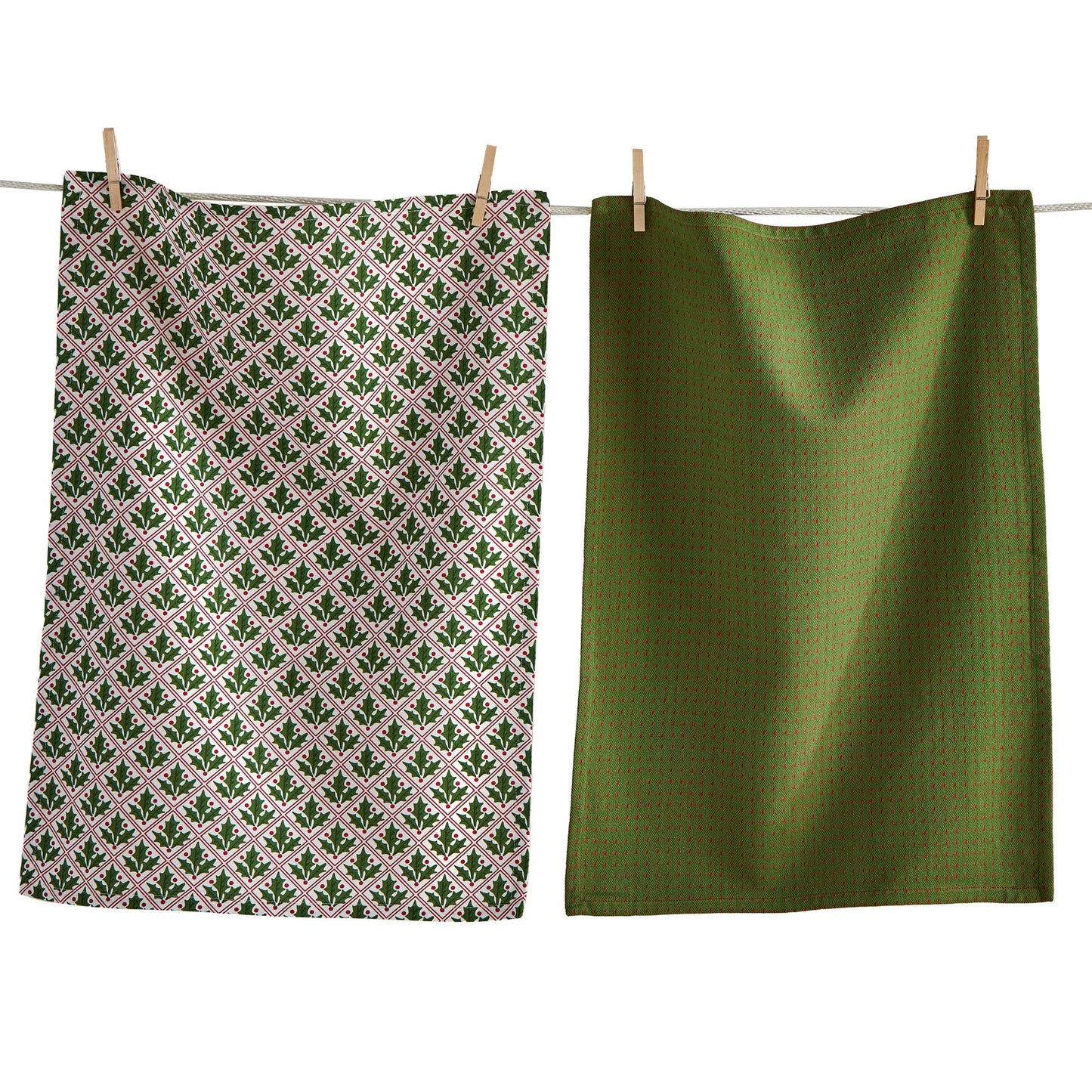 Christmas Holly Dots Dishtowel Set of 2, Multi, 100% Cotton