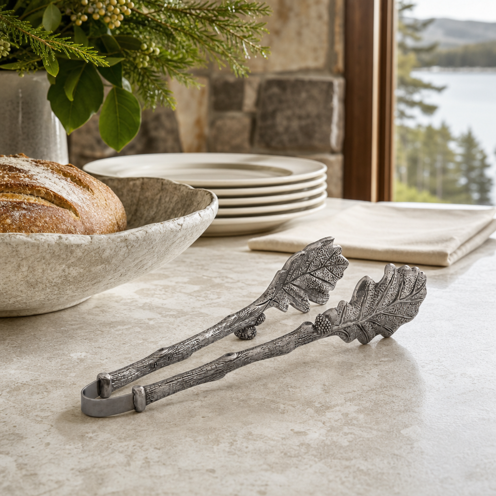 Pewter Oak Leaf Ice & Serving Tongs