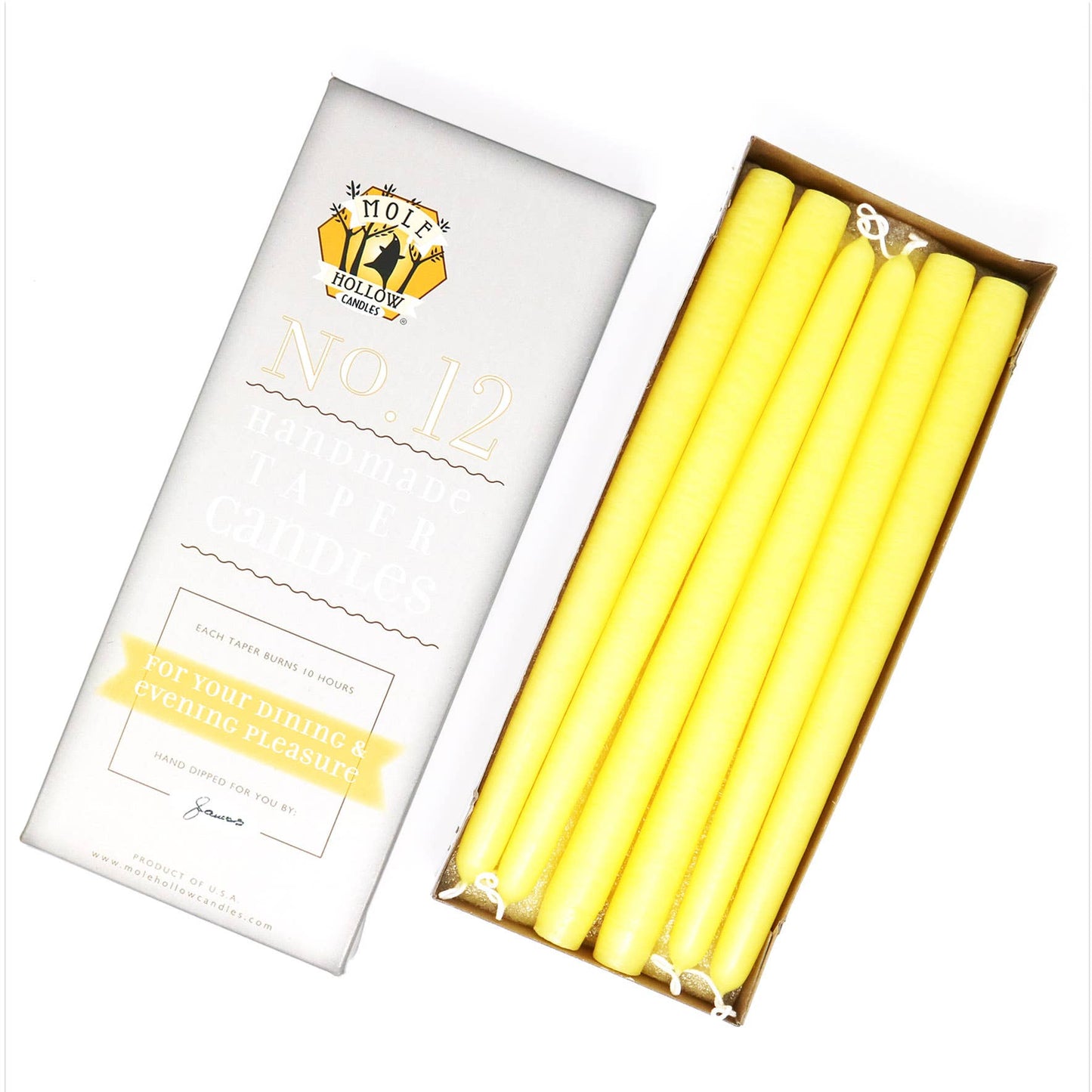 Mole Hollow Hand Dipped Unscented Taper Candles 12"