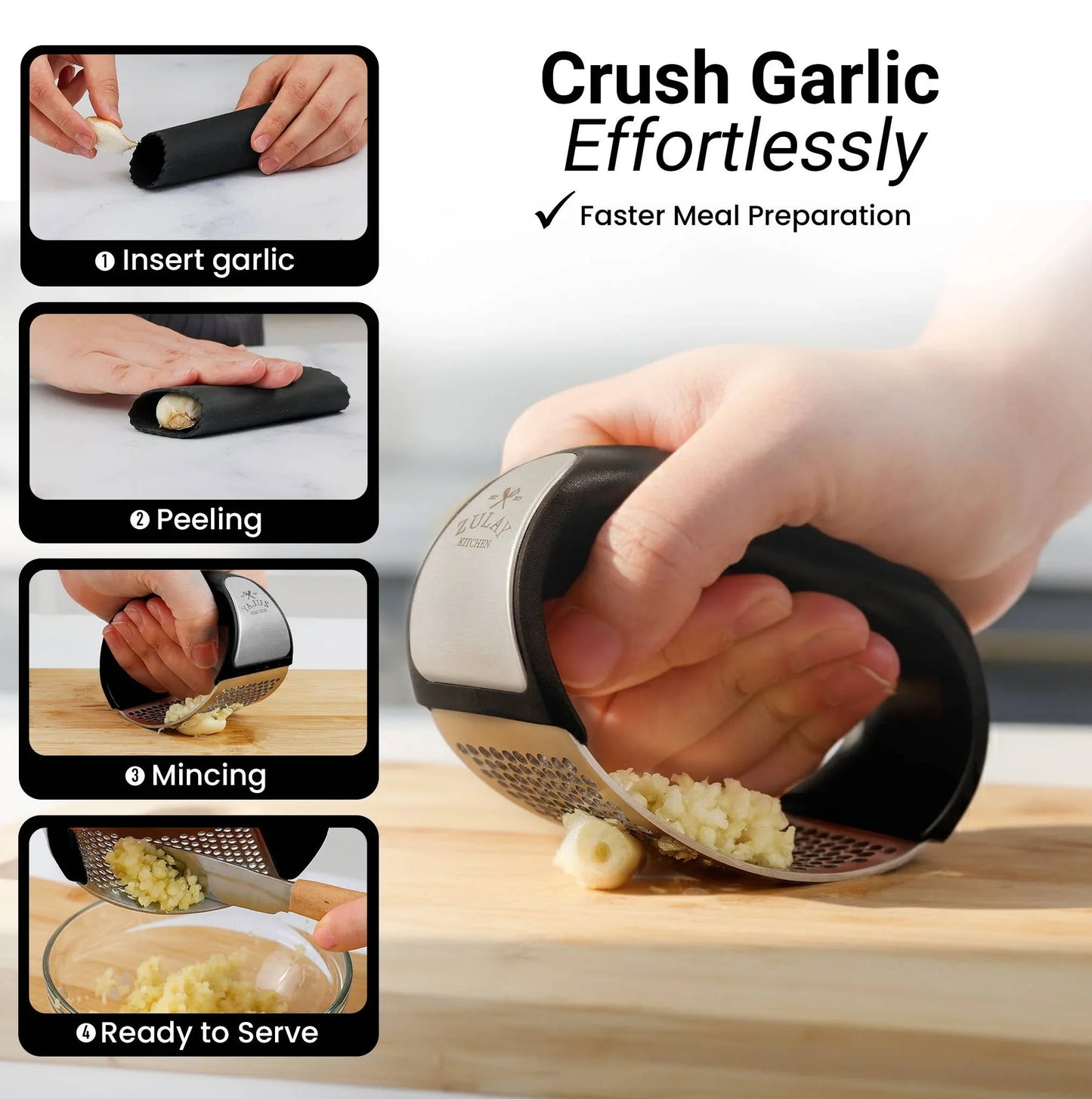 Garlic Press Rocker With Silicone Peeler & Scraper Set
