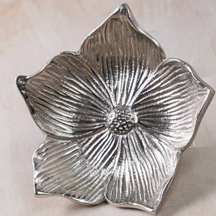 Silver Aluminum Flower Serving Bowl