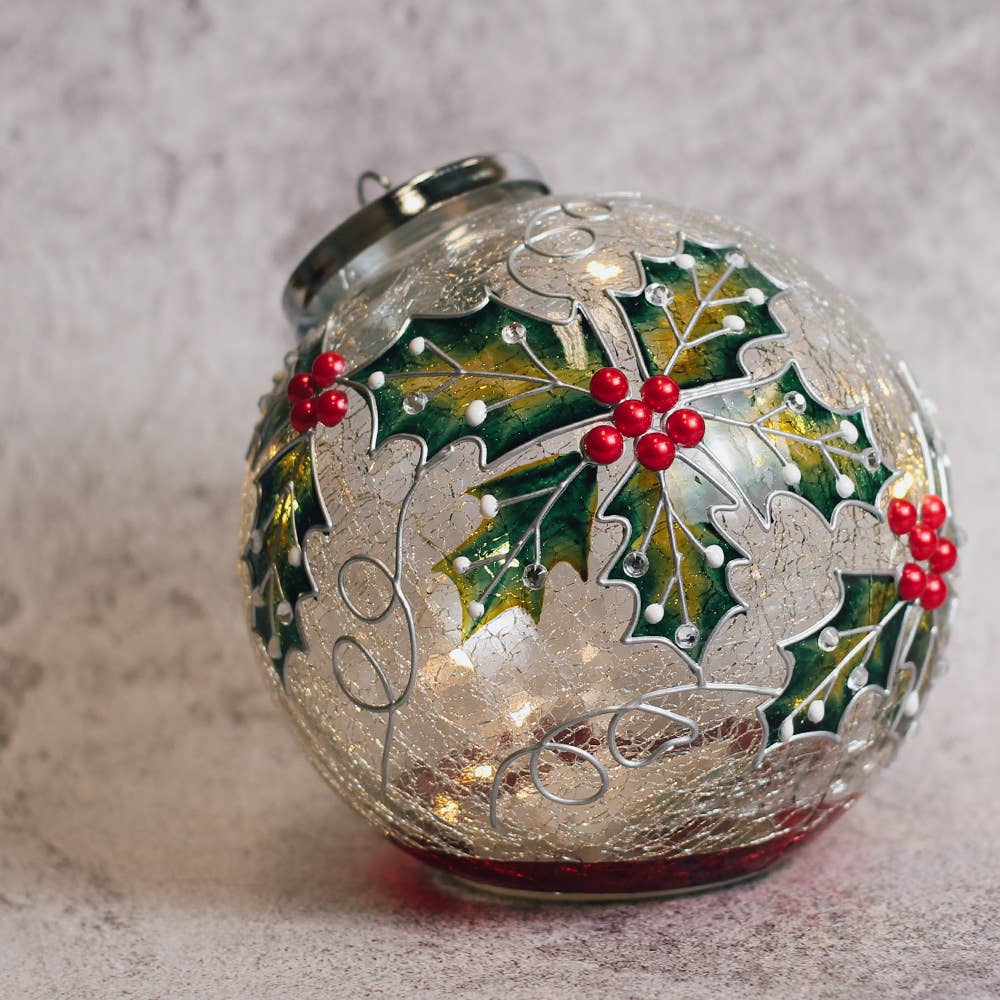 Holly Berry Glass Ornament LED