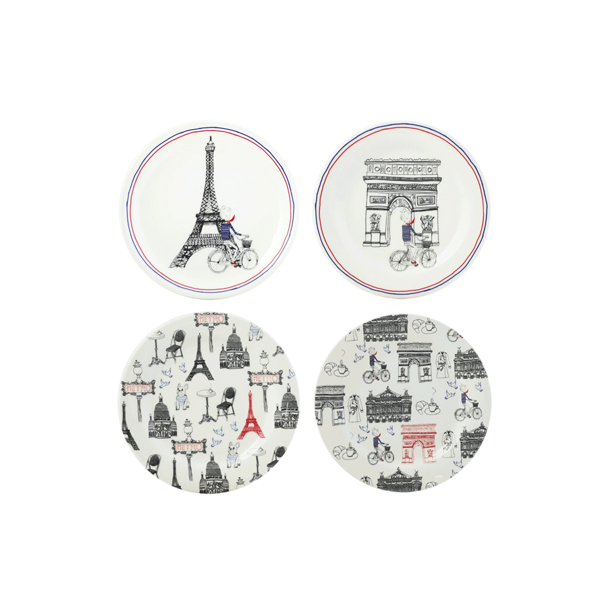 Gien Ça C'est Paris Assorted Canapé Plates, Set of 4