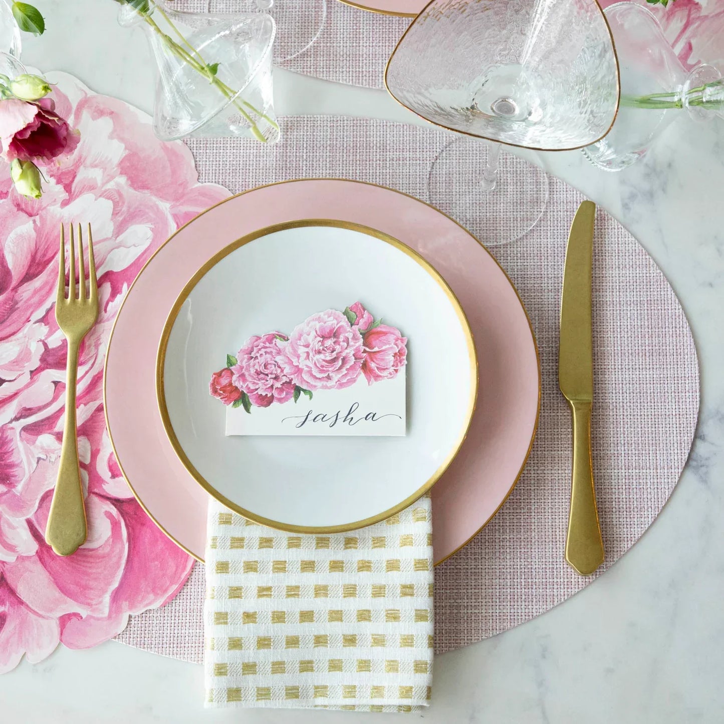 Hester & Cook Die-Cut Peony Placemat - Paper Placemats Set of 12
