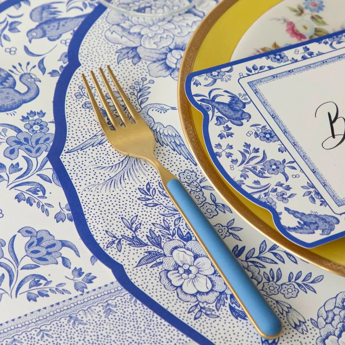 Hester & Cook Die-cut Blue Asiatic Pheasants Paper Placemat - Marcel’s Culinary Experience