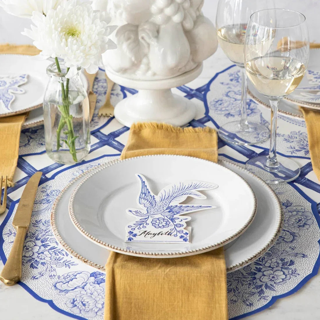 Hester & Cook Die-cut Blue Asiatic Pheasants Paper Placemat - Marcel’s Culinary Experience