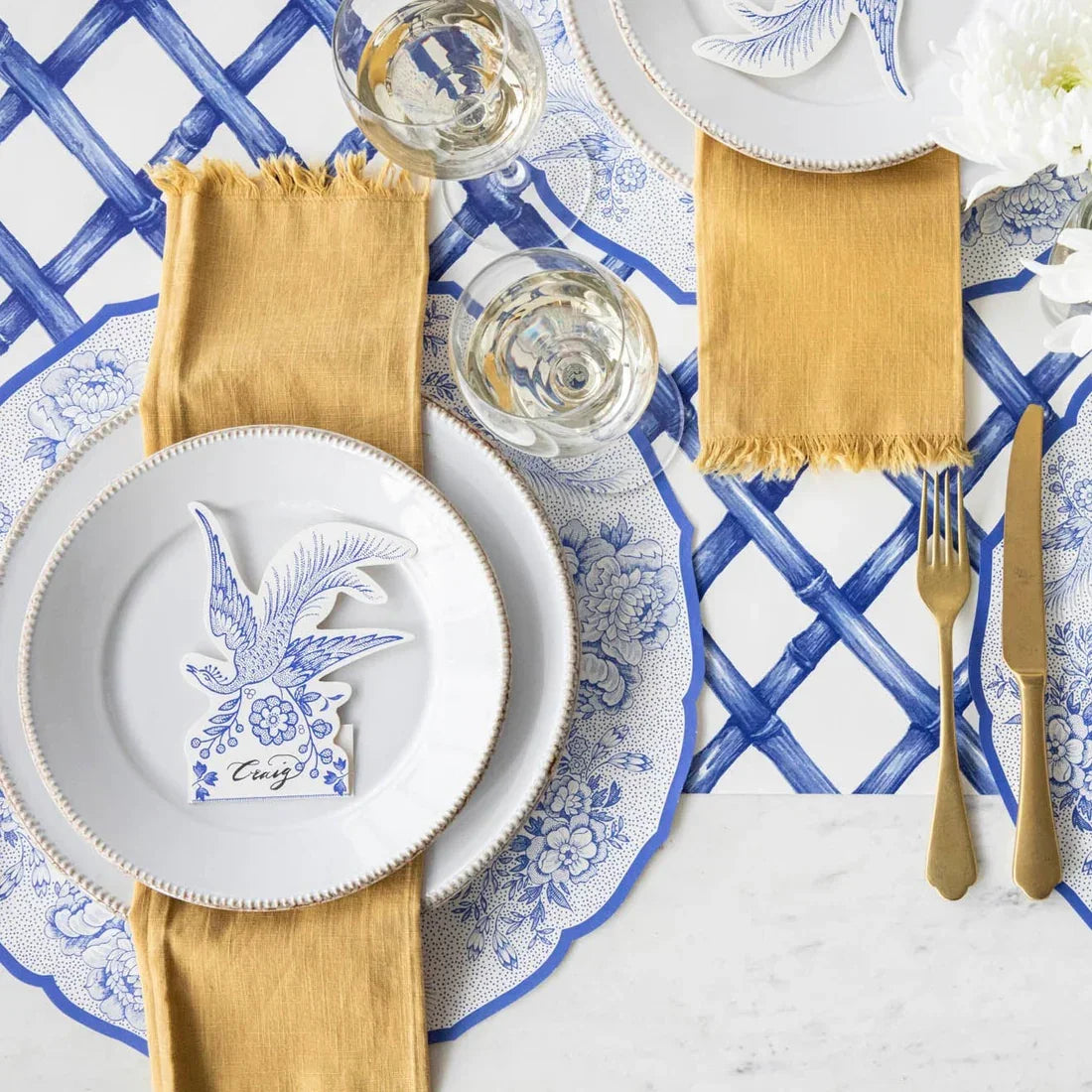 Hester & Cook Die-cut Blue Asiatic Pheasants Paper Placemat - Marcel’s Culinary Experience