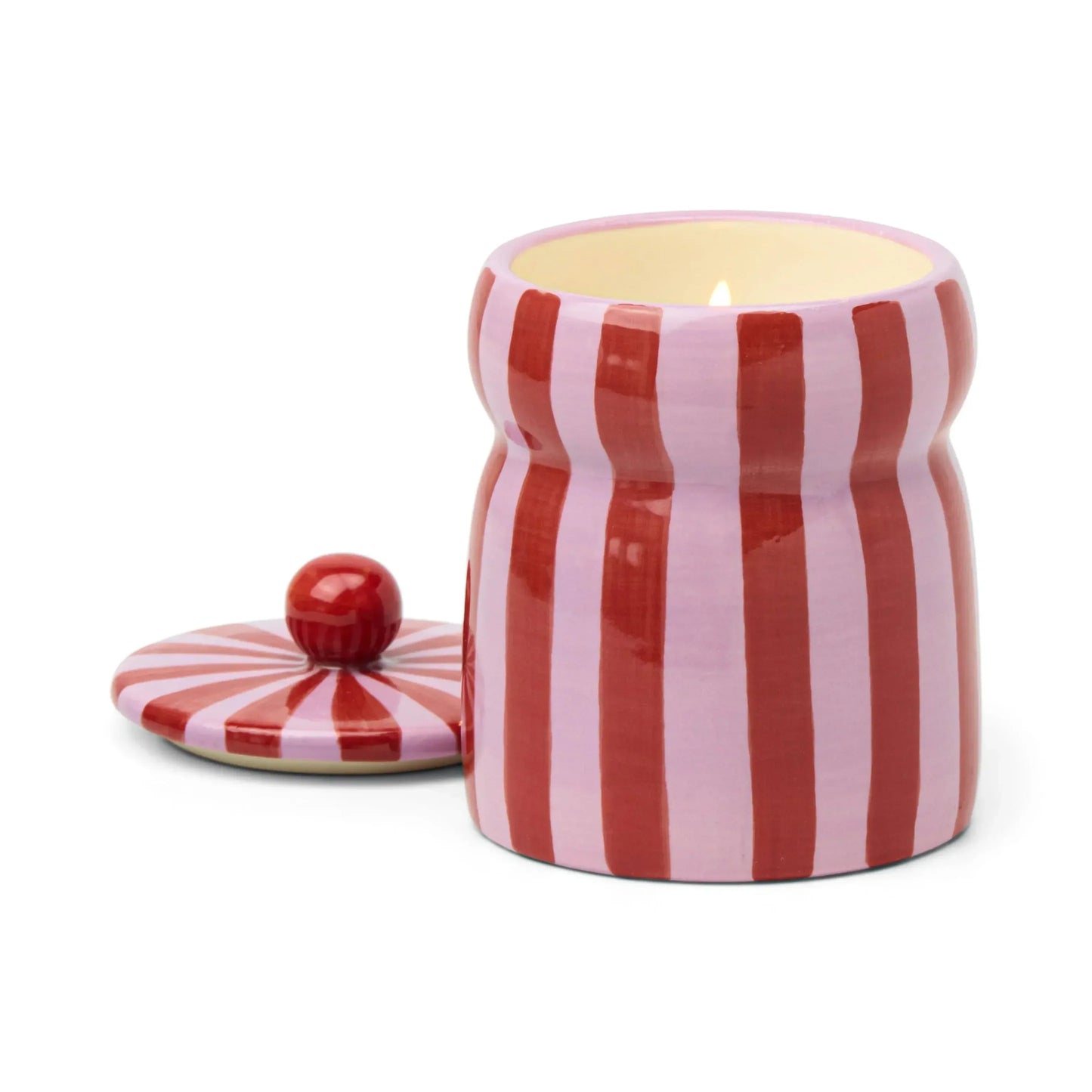 Paddywax Striped Cabana Candle with Lid - Pink Peppermint - Marcel’s Culinary Experience