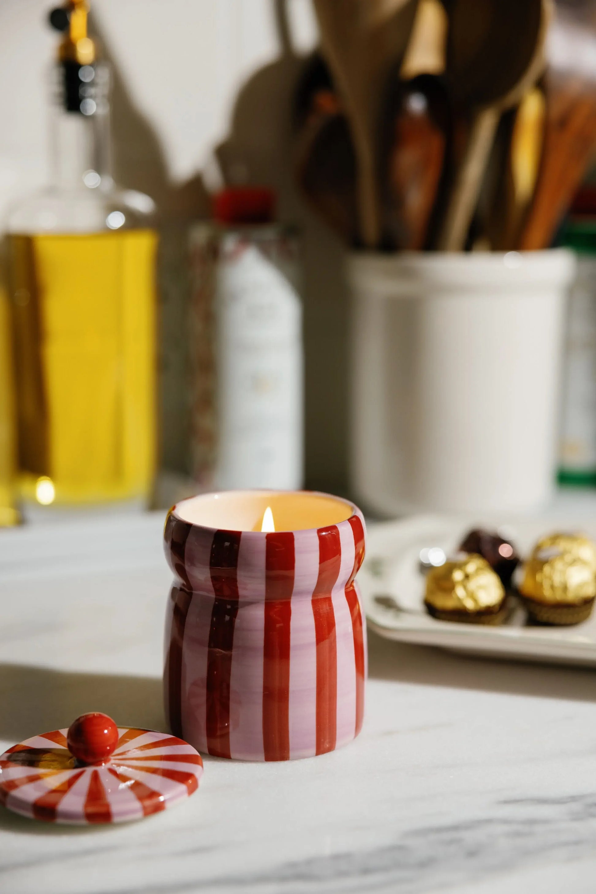 Paddywax Striped Cabana Candle with Lid - Pink Peppermint - Marcel’s Culinary Experience