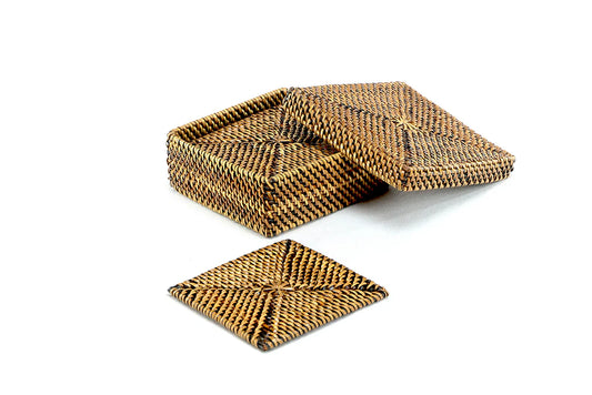 Calaisio Square Woven Coaster Set of 6 with Holder