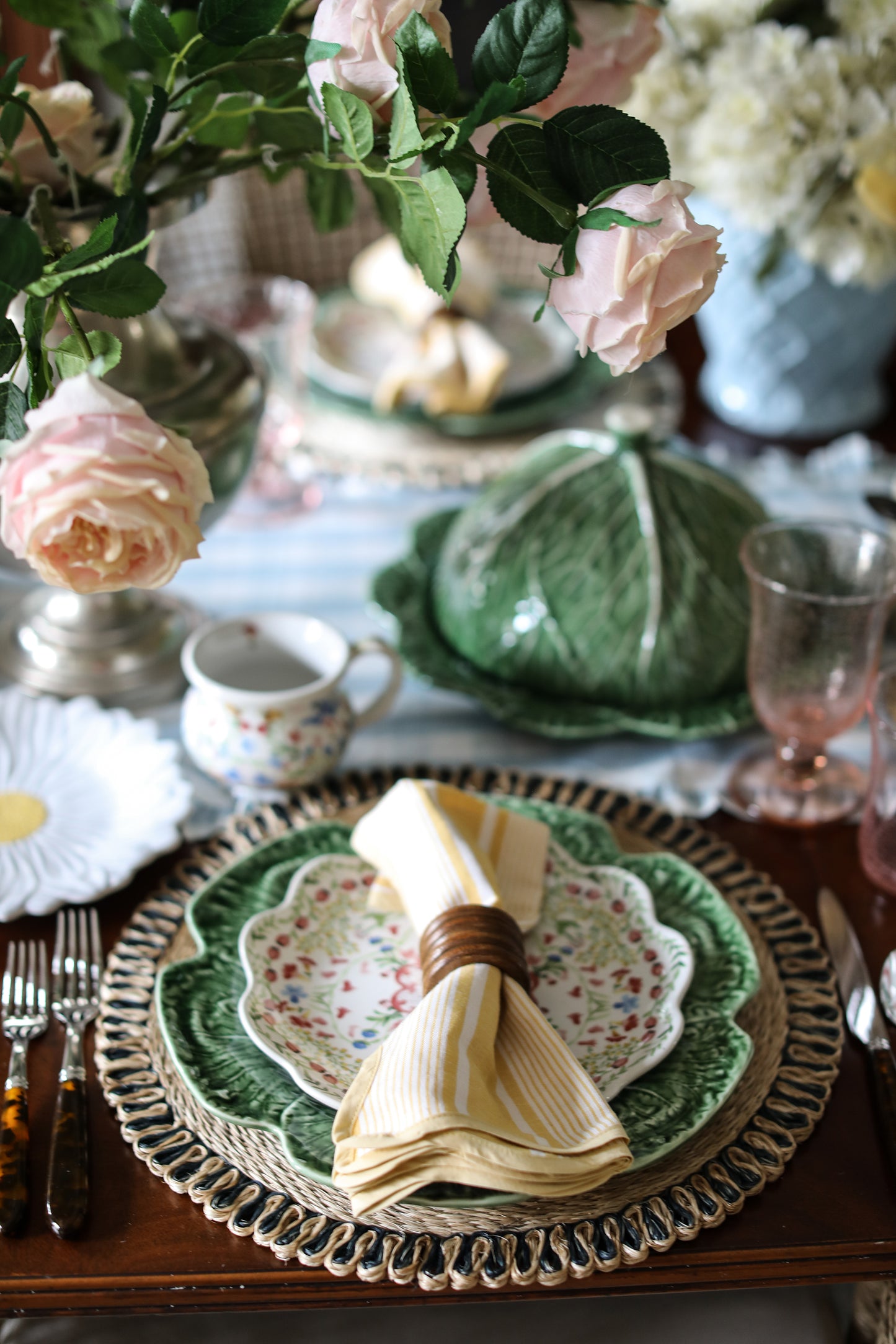 Juliska Gingham Ruffle Table Runner - Ocean 18" x 90"