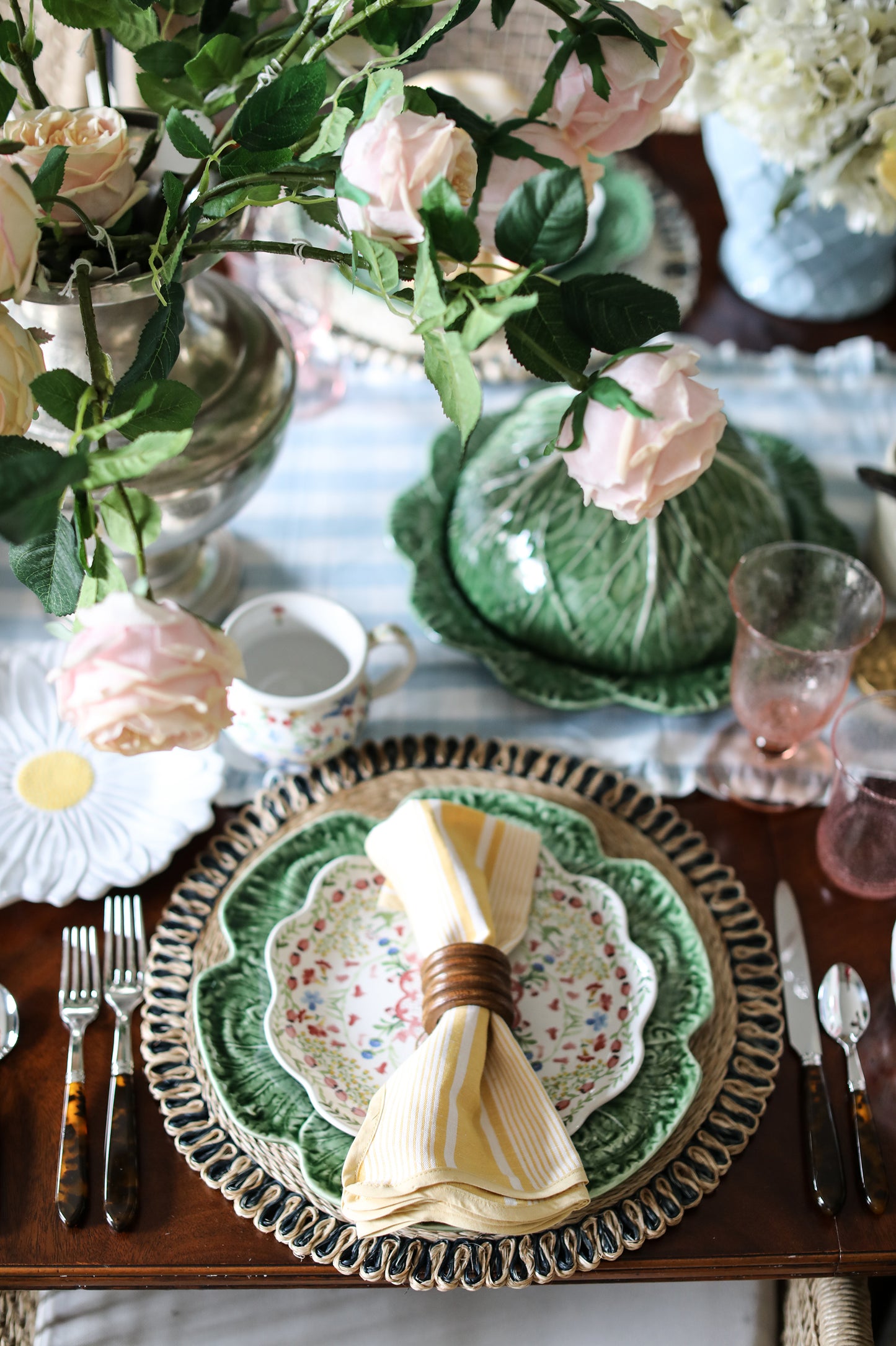 Juliska Gingham Ruffle Table Runner - Ocean 18" x 90"