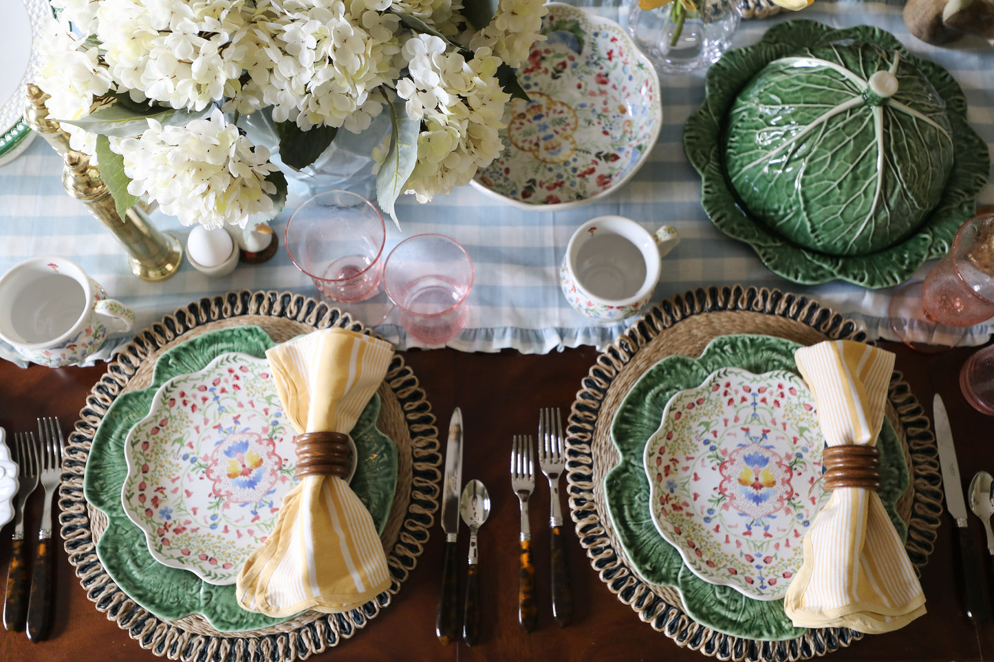 Juliska Gingham Ruffle Table Runner - Ocean 18" x 90"