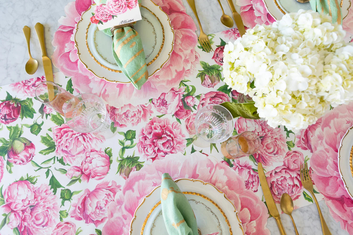 Hester & Cook Peonies in Bloom Paper Table Runner - 20" x 25'
